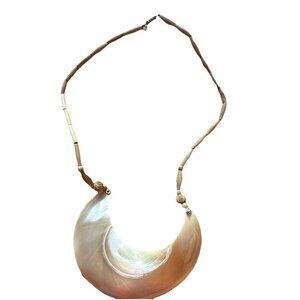 Vintage large mother of pearl Kina shell pendant 4” X 3” necklace 14” Long